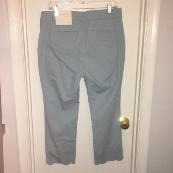 LOFT Light Blue Eyelet Hem Crop Pants - Picture 2 of 7